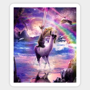 Rainbow Laser Cat On Llama Unicorn Eating Taco Sticker